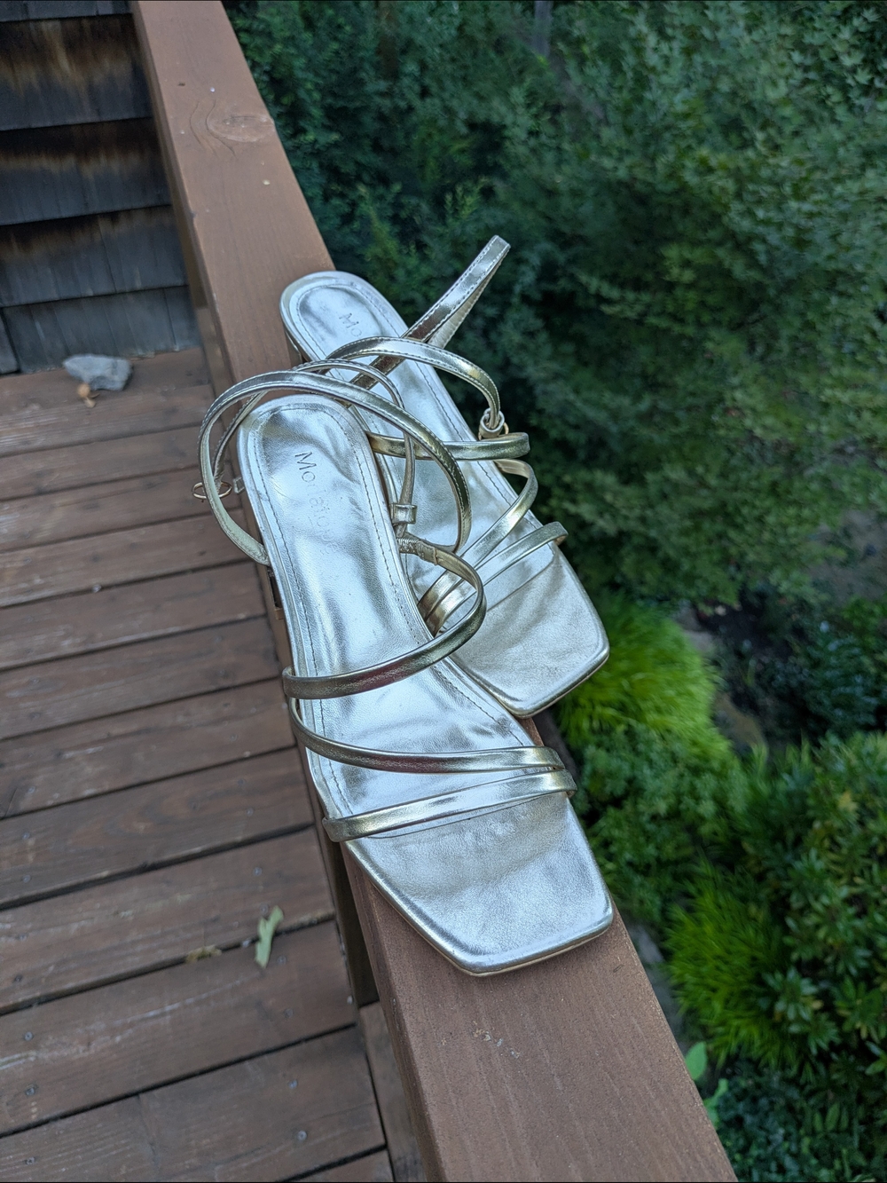 Modatope Metallic Gold Strappy Block Heel Sandals